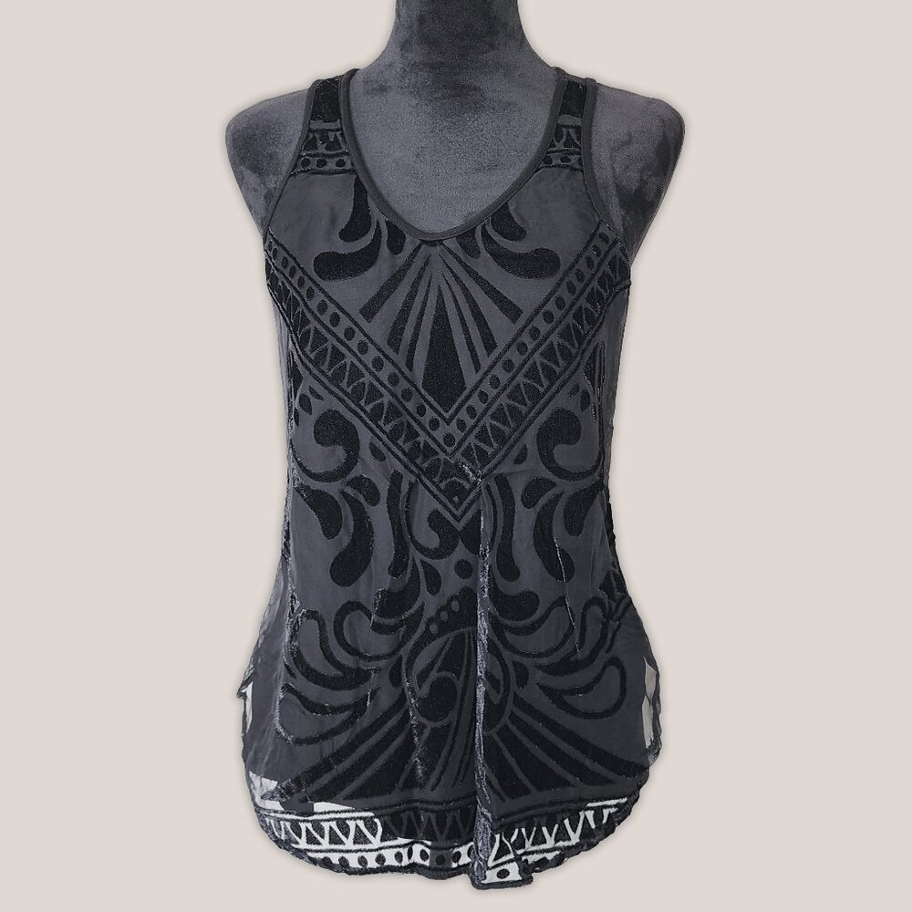 MOSSIMO Black Burnout Velvet Tank Top V Neck | Women's Blouse Shirt